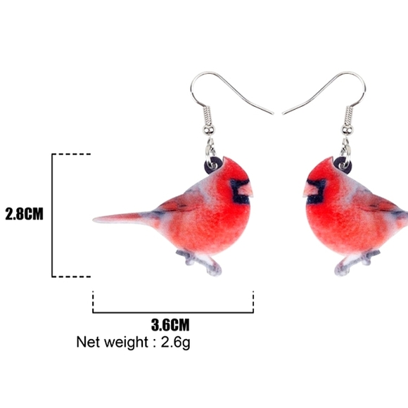 Acrylic red cardinal flat, smooth earrings. - Picture 3 of 5